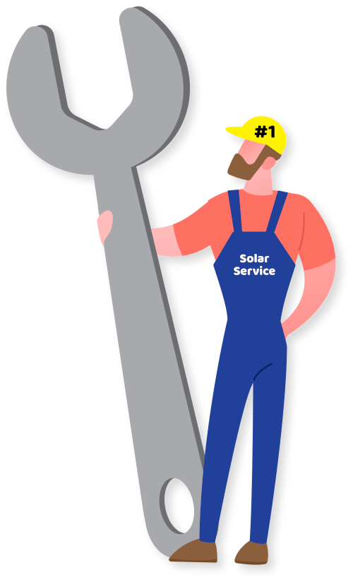 illustration of technician with big wrench